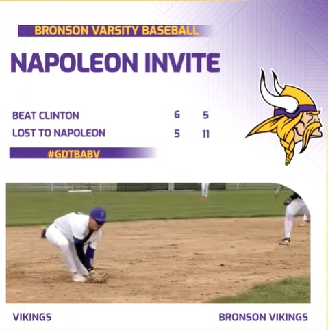 Bronson baseball goes 1-1 at Napoleon Invitational